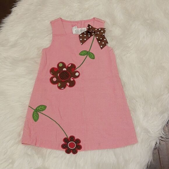 𝅺BONNIE Jean Corduroy Dress Size 4T Pink Floral - Picture 1 of 7